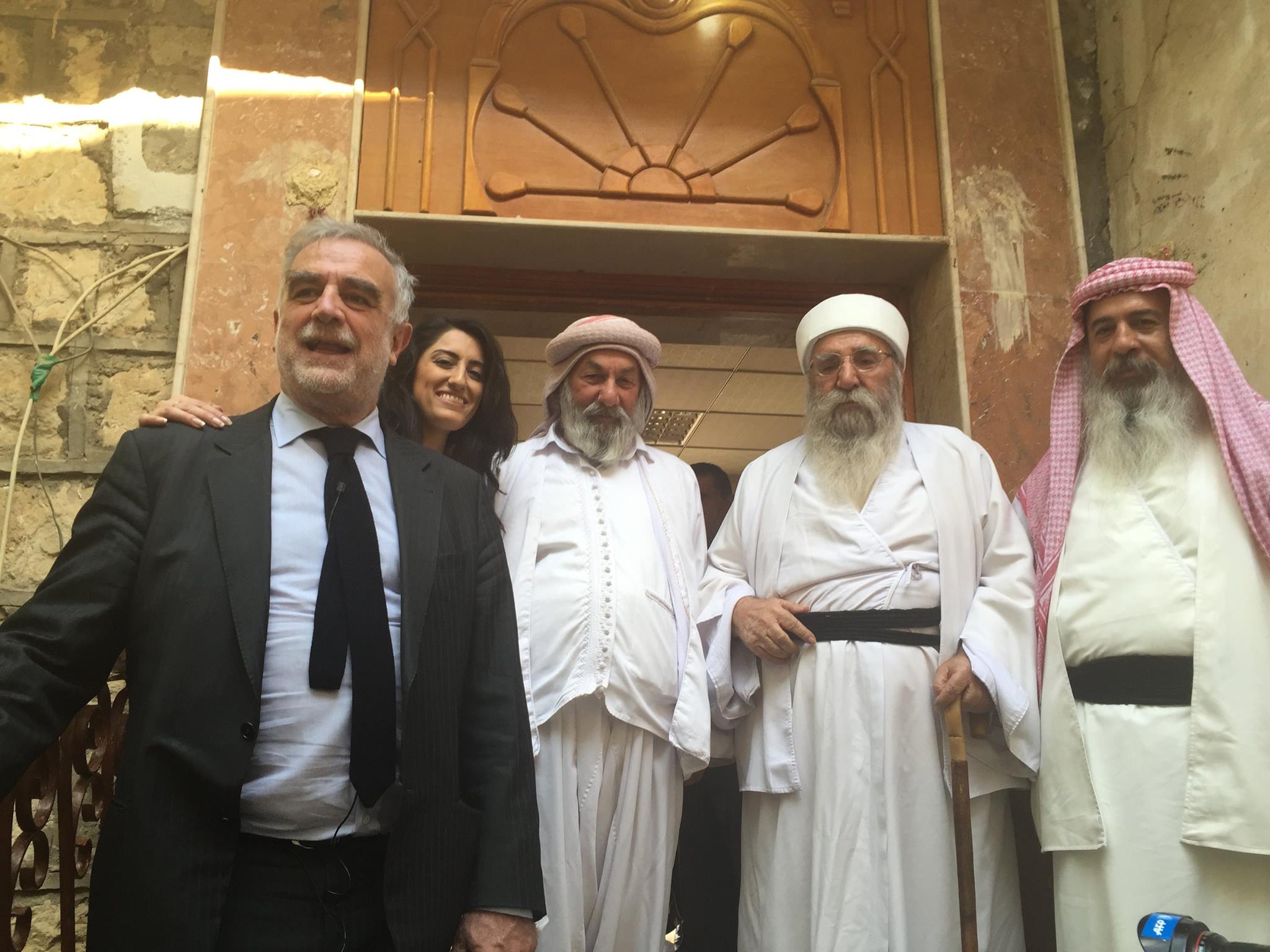 Former ICC prosecutor Ocampo at Lalish with Pari Ibrahim and Yezidi spiritual leaders