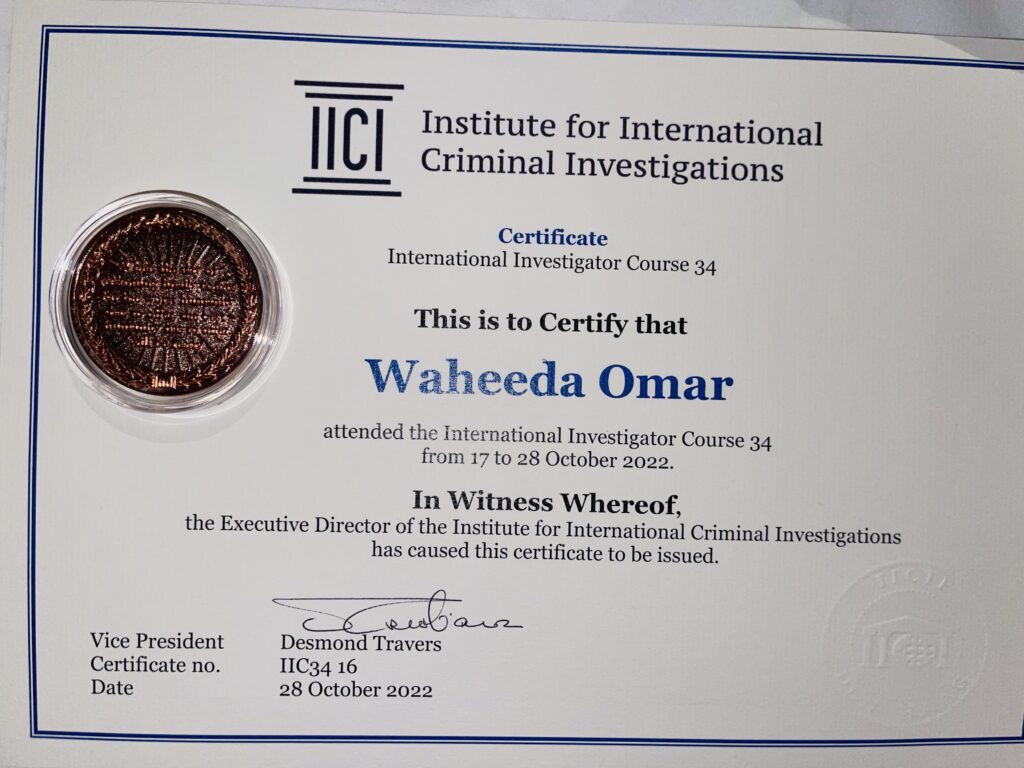 Ms. Waheeda Certificate